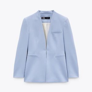 Zara Blue Lapelless Blazer, Size S